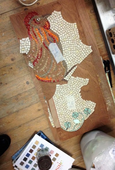 Mosaic sections at Helen's studio