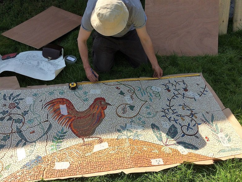 Working out the layout of the Kirkennan garden mosaic