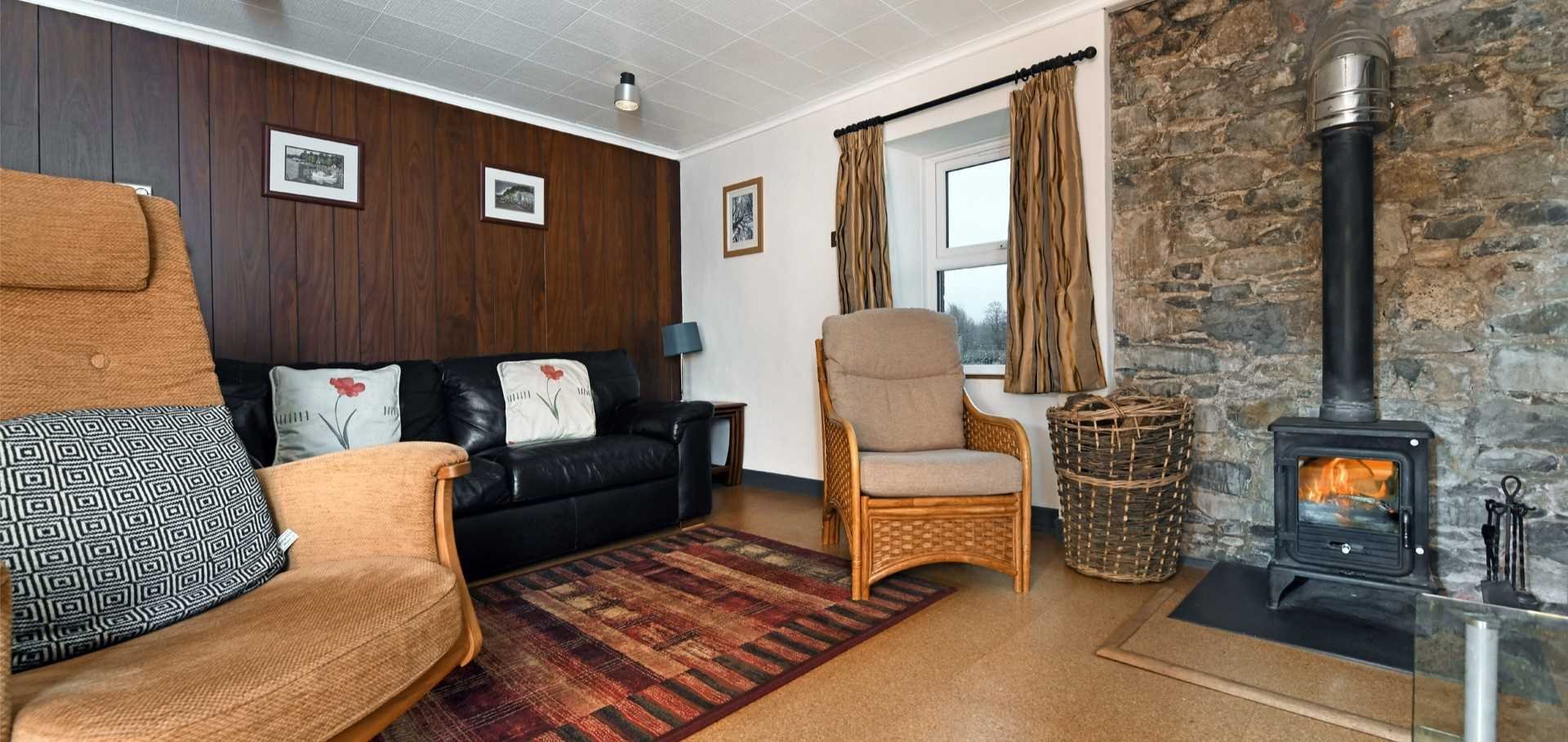 Wood burning stove at holiday cottage on the Solway Coast South Scotland