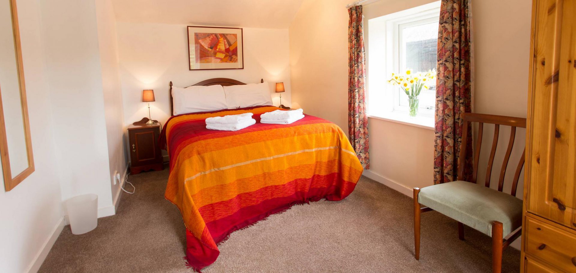 The comfortable double bedroom in Woodsedge self catering accessible holiday cottage in Dumfries and