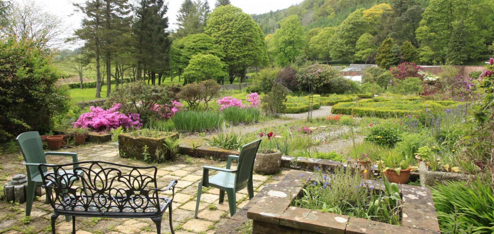 the terrace overlooking the walled garden, Kirkennan, Palnackie