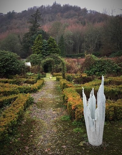 Sculpture in walled garden kirkennan